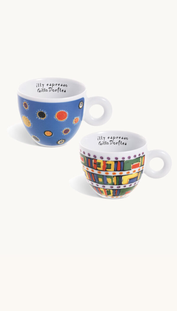 Illy Art Collection GILLO DORFLES Espresso Cup & White Saucer bar set of 2